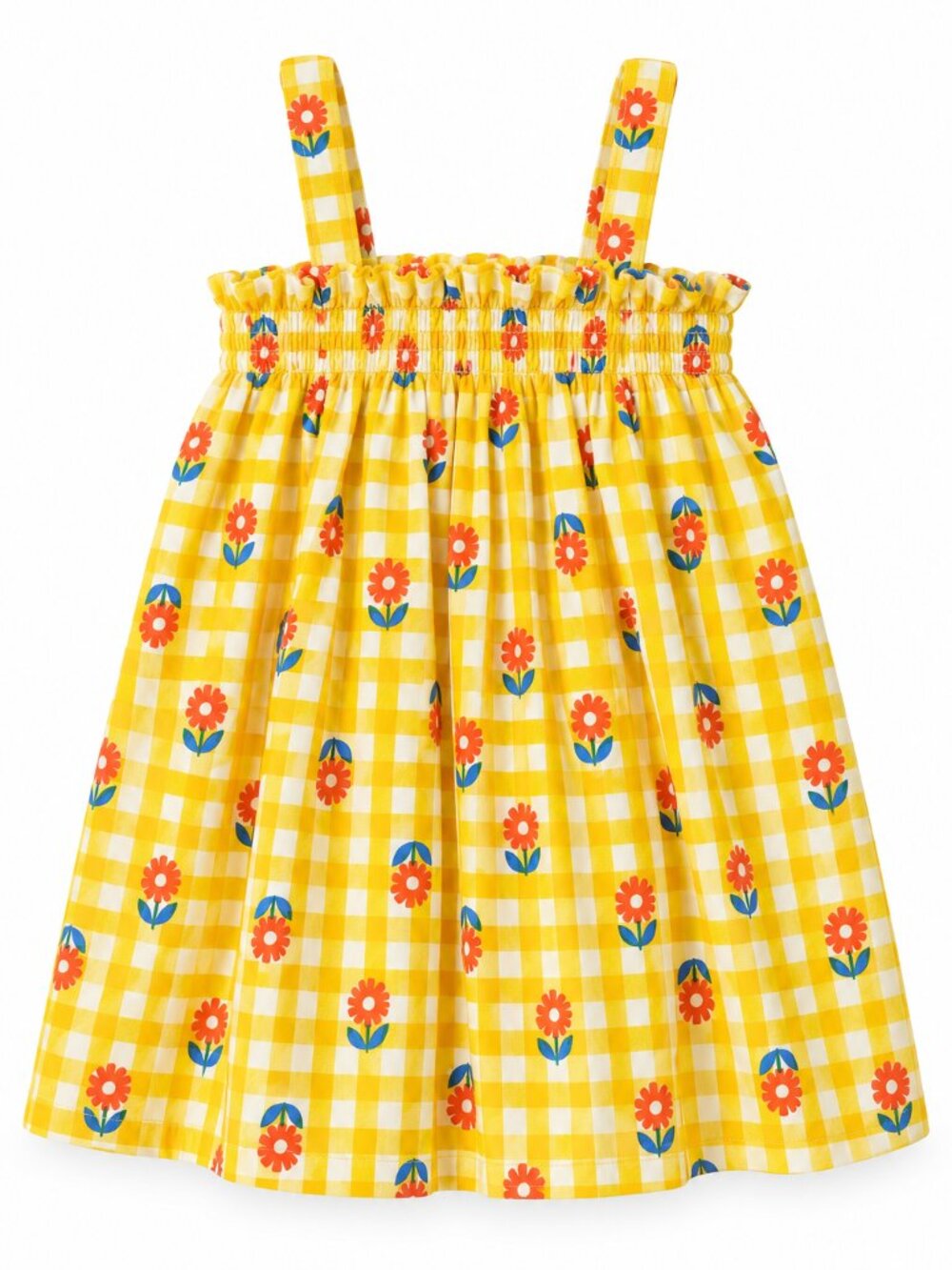 Hanna Andersson Girls Yellow Gingham Floral Sundress Size 4Y 100